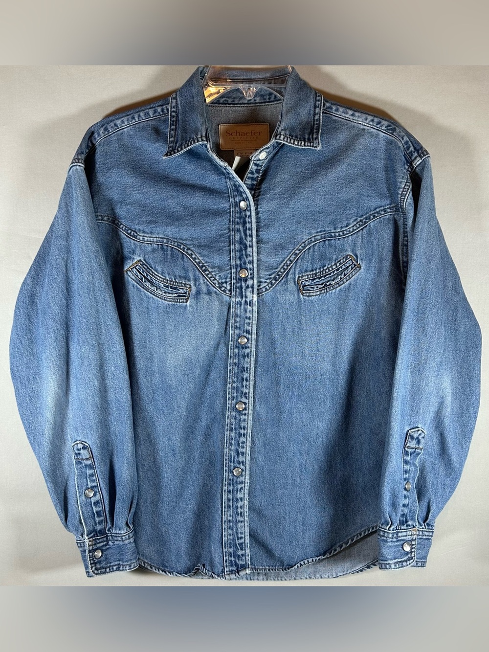 Schaefer Outfitter Women's Denim Pearl Snap Classic Western Work Shirt Medium